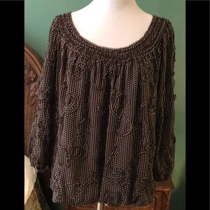 Dark Brown with Polka Dot Ribbon Swirl 3-Quarter Length Sleeves